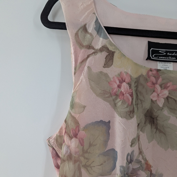 VTG Studio Connection Floral Midi Dress Pink Sheer Overlay Sleeveless 14 Pastel - Picture 8 of 8